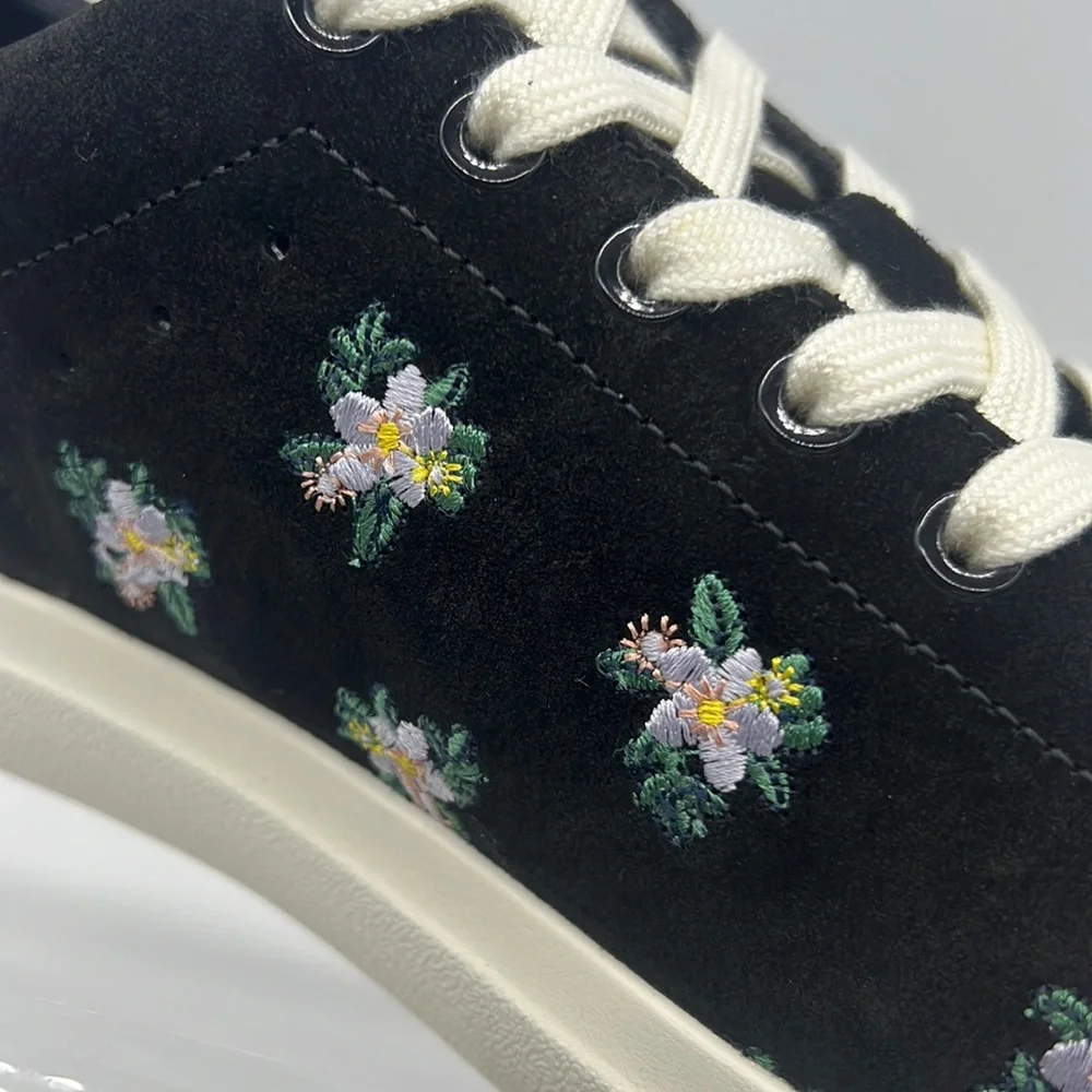 Tory Burch NWB HOWELL COURT SUEDE SNEAKER Color Daybreak Ditsy / Perfect Black